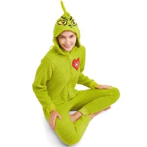 Women's Plus Grinch Onesie Union Suit Pajamas